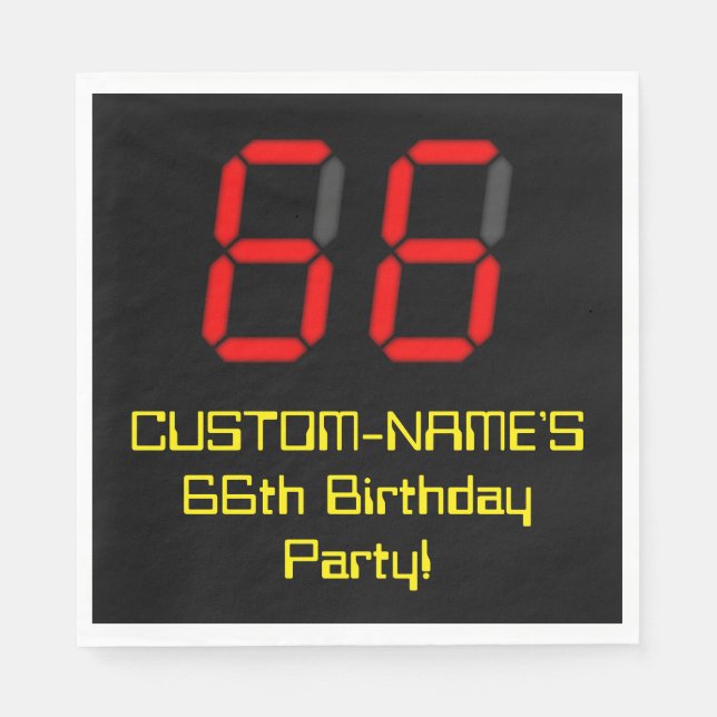 Serviette En Papier 66ème anniversaire : Rouge Digital Horloge Style " (Devant)