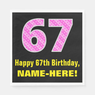 Serviette En Papier 67e anniversaire : Pink Stripes and Hearts "67" + 