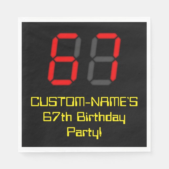 Serviette En Papier 67ème anniversaire : Rouge Digital Horloge Style " (Devant)