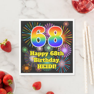 Serviette En Papier 68e anniversaire : Fun Fireworks Motif + Rainbow 6