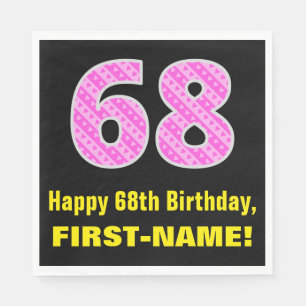 Serviette En Papier 68e anniversaire : Pink Stripes and Hearts "68" +