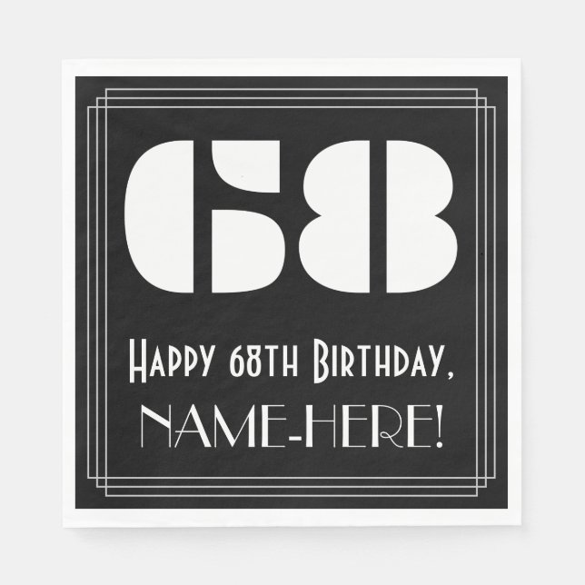 Serviette En Papier 68ème anniversaire : Art Déco Inspiré Look "68" +  (Devant)