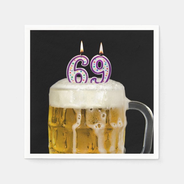 Serviette En Papier 69e anniversaire Bière sur noir (Devant)