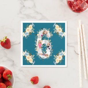 Serviette En Papier 6e anniversaire Turquoise photo Collage bleu jaune