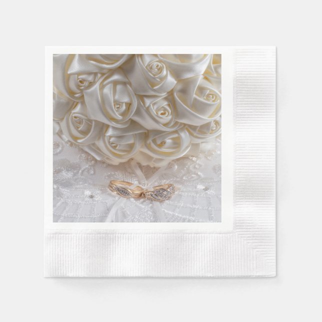 Serviette En Papier 7060-Bouquet nuptial avec anneaux Mariages (Devant)