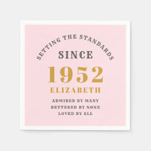 Serviette En Papier 70e anniversaire 1952 Elégant Gold Rose Grey