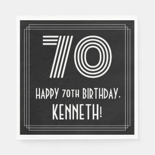 Serviette En Papier 70e anniversaire : Apparence Art Déco "70" + Nom