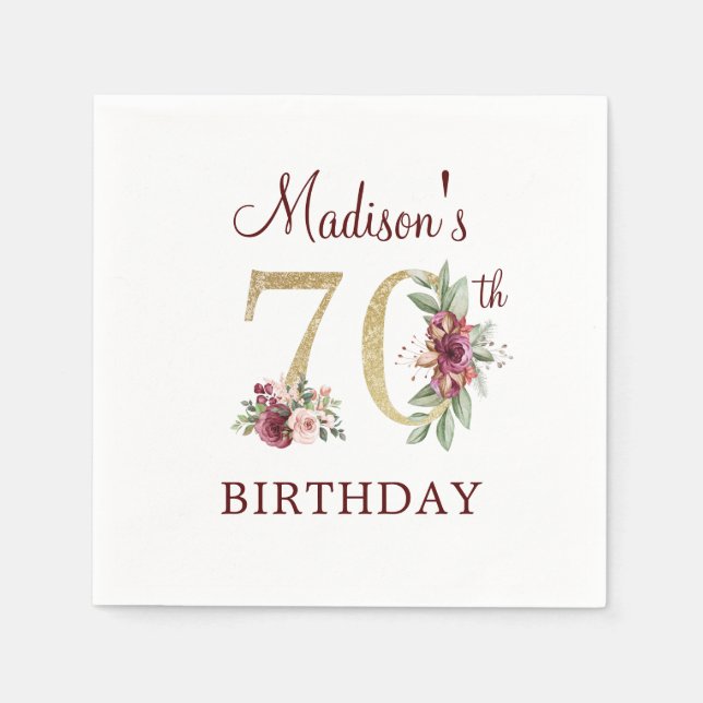 Serviette En Papier 70e Anniversaire Bourgogne Gold Serviettes personn (Devant)