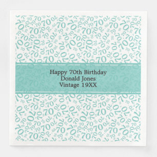 Serviette En Papier 70e anniversaire Cool Numéro Motif Turquoise/blanc