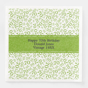 Serviette En Papier 70e anniversaire Cool Numéro Motif Vert/Blanc