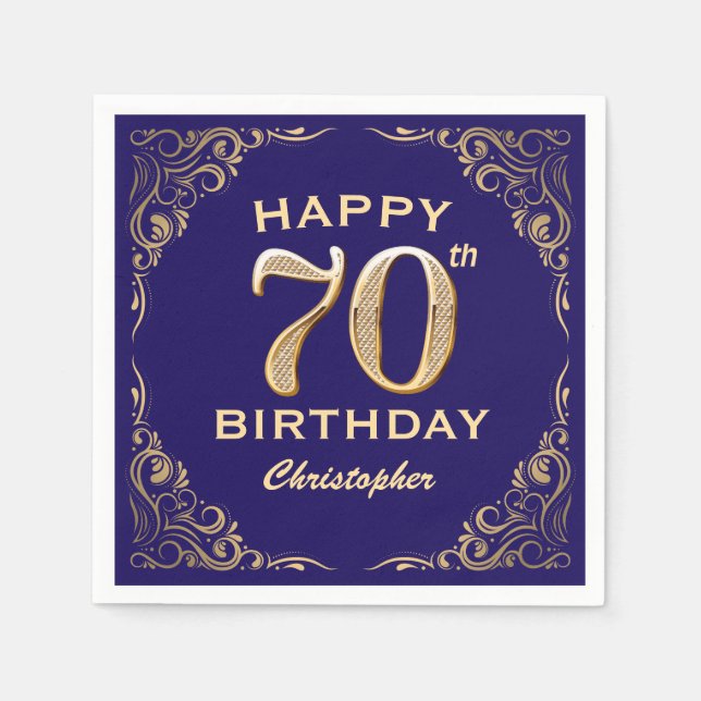 Serviette En Papier 70e anniversaire de la Parties scintillant marine  (Devant)