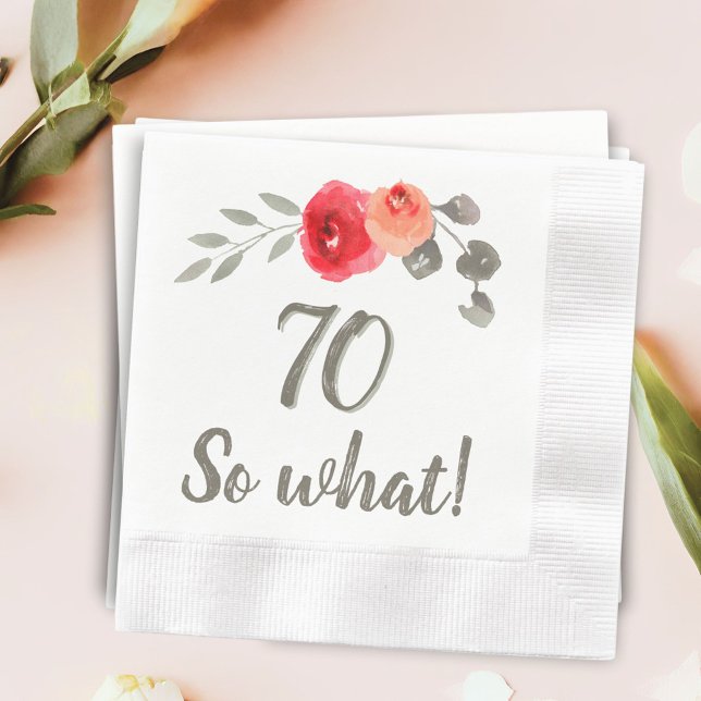 Serviette En Papier 70e anniversaire drôle dire de l'aquarelle Floral  (Créateur téléchargé)