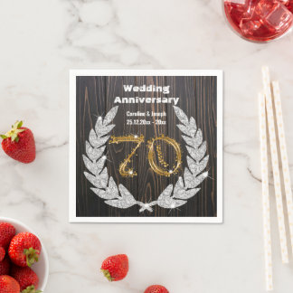 Serviette En Papier 70e Anniversaire du Mariage Gold & Diamond Laurel 