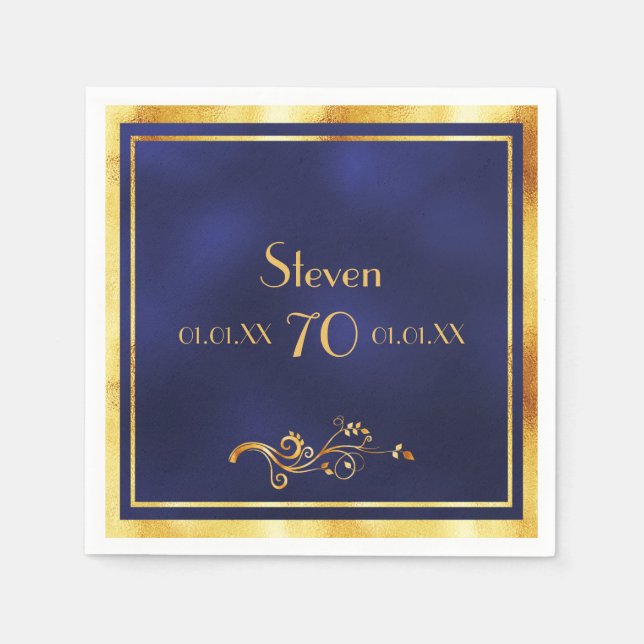 Serviette En Papier 70e anniversaire fête bleu or homme homme (Devant)