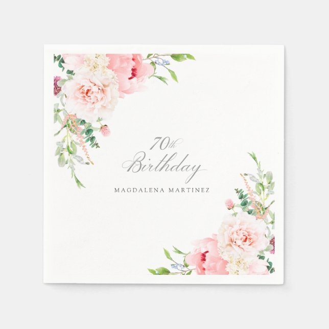 Serviette En Papier 70e anniversaire fête rose Floral Custom Cocktail (Devant)