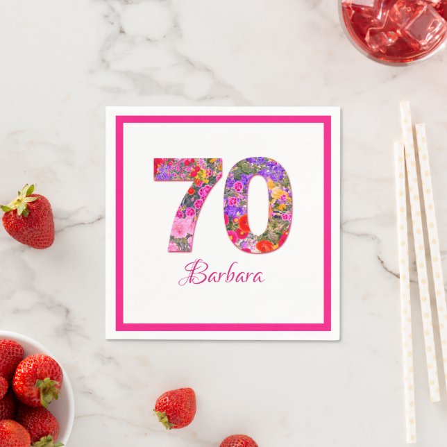 Serviette En Papier 70e anniversaire fêtrement floral rose serviettes (En situation)