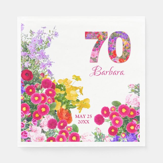 Serviette En Papier 70e anniversaire fleur fleurie bouquet serviettes (Devant)