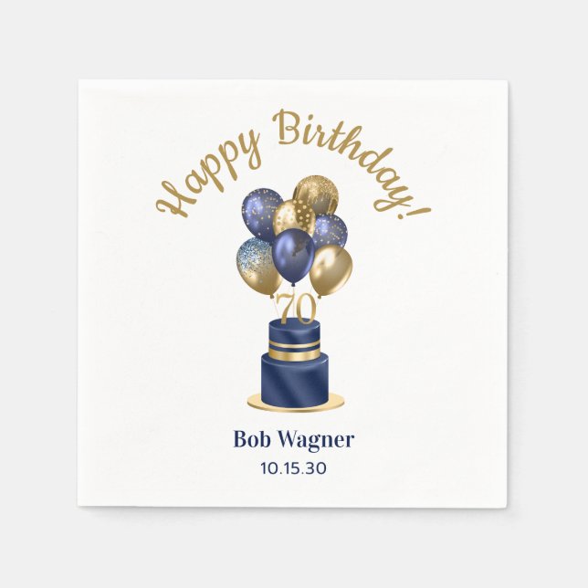 Serviette En Papier 70e anniversaire Marine Blue Balloon Cake (Devant)