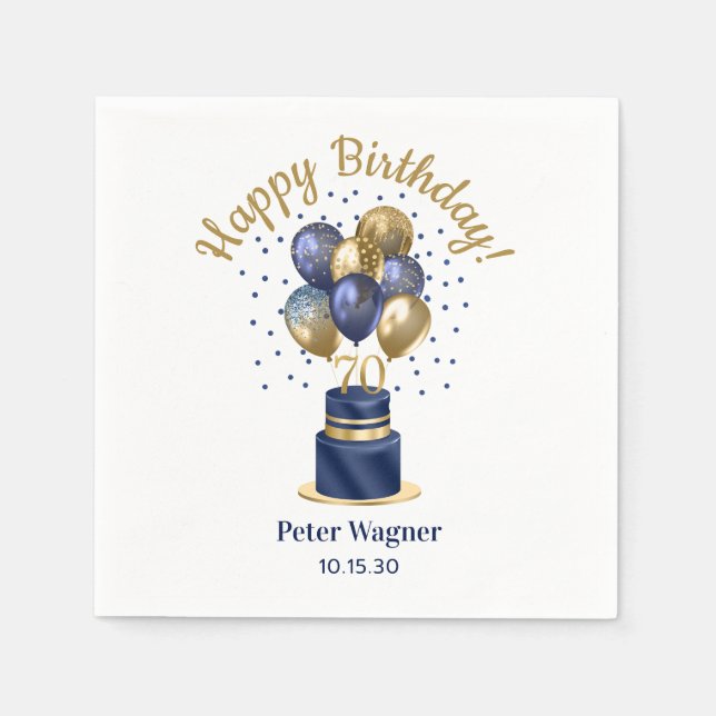 Serviette En Papier 70e anniversaire Marine Blue Balloon Cake (Devant)