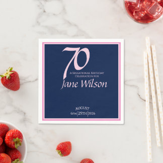 Serviette En Papier 70e anniversaire Moderne Élégant Rose & Marine