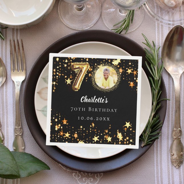 Serviette En Papier 70e anniversaire noir étoiles d'or photo (Créateur téléchargé)
