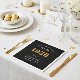 Serviette En Papier 70e anniversaire Nom 1956 Black Gold Elegant Chic