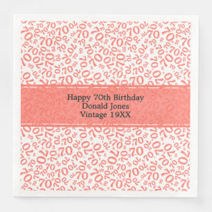 Serviette En Papier 70e anniversaire Numéro de Cool Motif Coral/Blanc