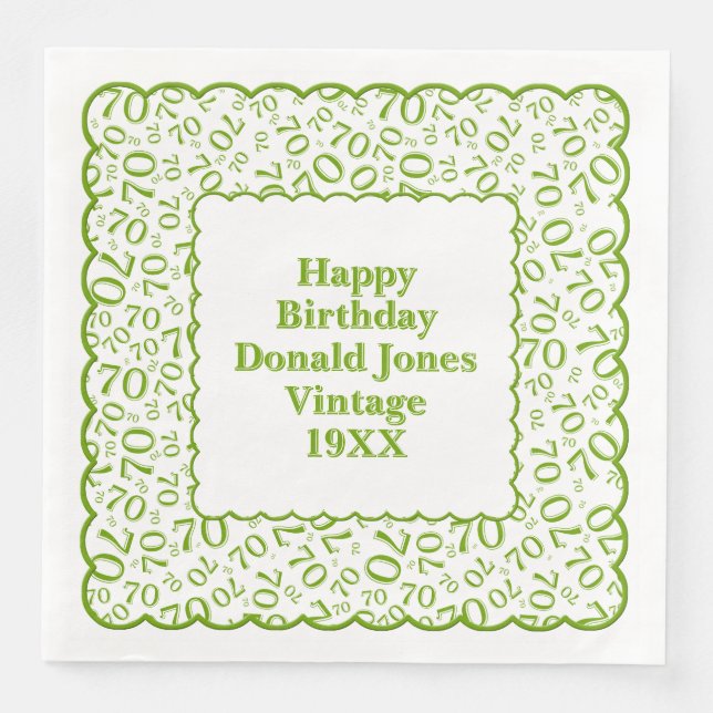 Serviette En Papier 70e anniversaire Numéro Motif pétoncles vert/blanc (Devant)