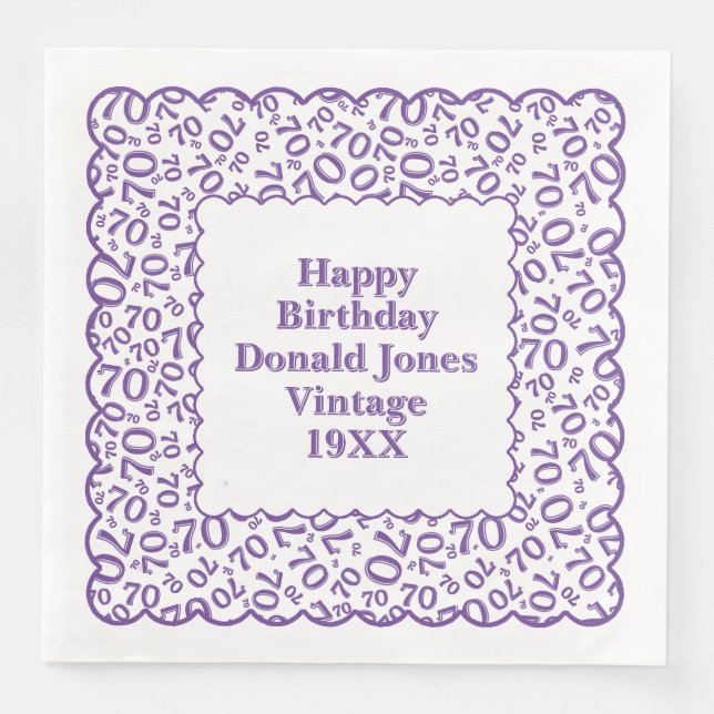 Serviette En Papier 70e anniversaire Numéro Motif pétoncles violet/bla (Devant)