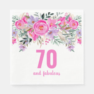 Serviette En Papier 70e anniversaire rose fleurie serviettes