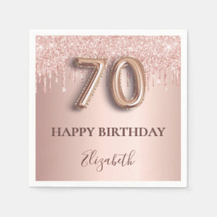 Serviette En Papier 70e anniversaire rose gouttes rose or