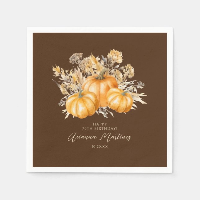 Serviette En Papier 70e anniversaire Rustic Boho Citrouille automne pe (Devant)