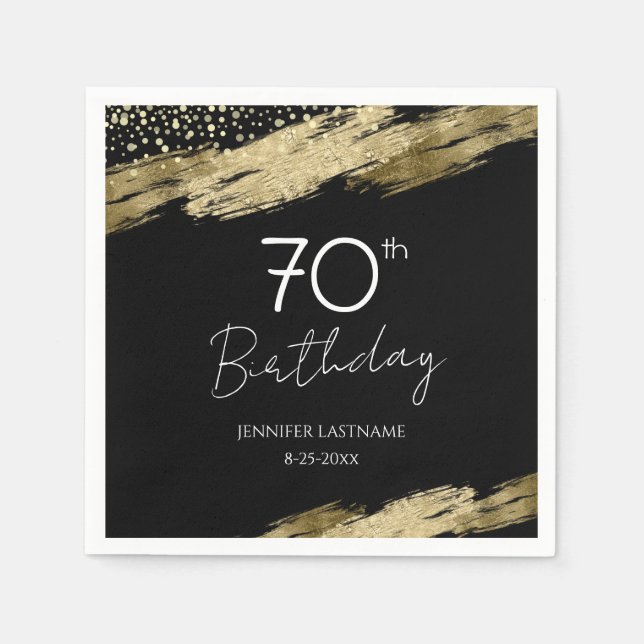 Serviette En Papier 70e Anniversaire Soirée Gold Noir (Devant)