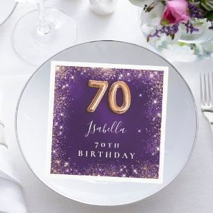 Serviette En Papier 70e anniversaire violet rose or pétillant nom