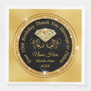 Serviette En Papier 70e Naples Noir et Or, Anniversaire