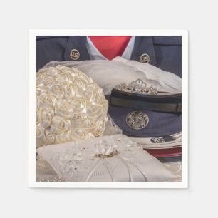 Serviette En Papier 7263-Mariage militaire avec bouquet et anneaux