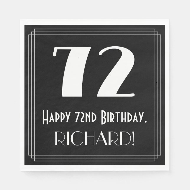 Serviette En Papier 72e anniversaire ~ Art Déco Inspiré Look "72", Nom (Devant)