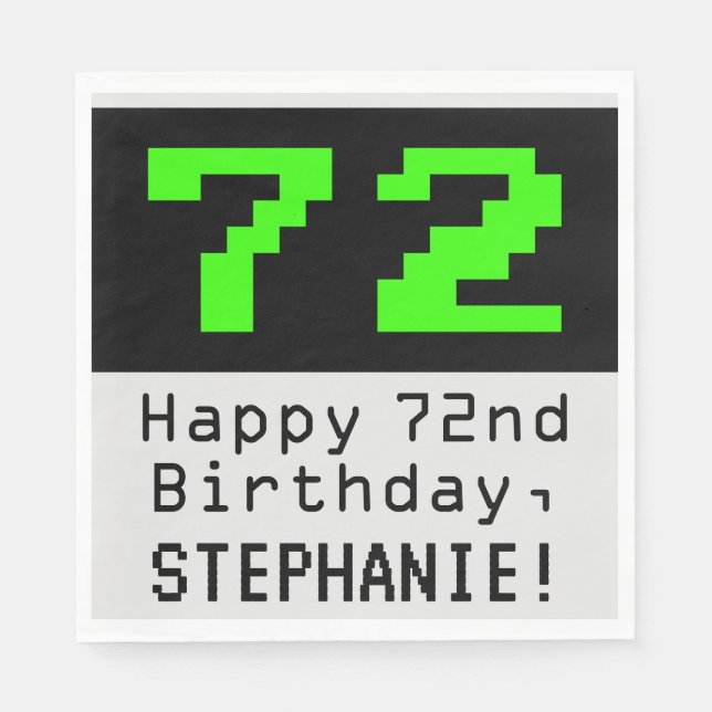 Serviette En Papier 72e anniversaire - Nerdy / Geeky Style "72" & Nom (Devant)