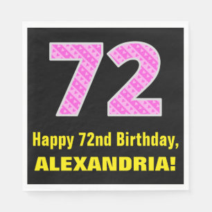 Serviette En Papier 72e anniversaire : Pink Stripes and Hearts "72" +