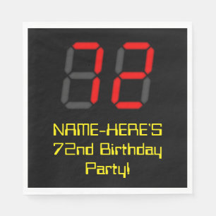 Serviette En Papier 72e anniversaire : Rouge Digital Clock Style "72" 