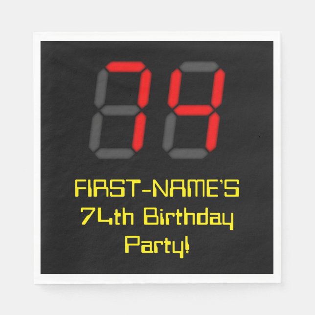 Serviette En Papier 74e anniversaire : Rouge Digital Clock Style "74"  (Devant)