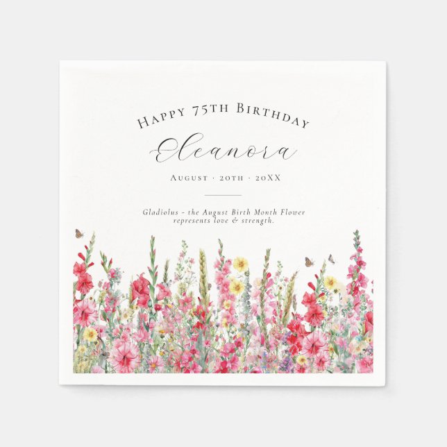 Serviette En Papier 75e anniversaire août Fleur de naissance personnal (Devant)