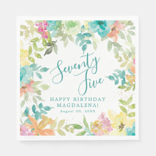 Serviette En Papier 75e anniversaire Eté Aquarelle Floral Personnalisé