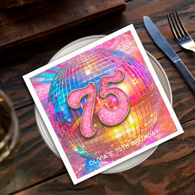 Serviette En Papier 75e anniversaire Gold Pink Parties scintillant Dis (Créateur téléchargé)