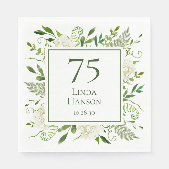 Serviette En Papier 75e anniversaire Hydrangeas blanches (Devant)