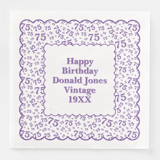 Serviette En Papier 75e anniversaire Motif pétoncles violet/blanc (Devant)