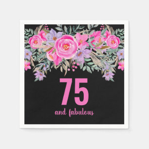 Serviette En Papier 75e anniversaire noir rose floral