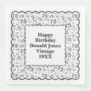 Serviette En Papier 75e anniversaire Numéro Motif pétoncles Noir/Blanc