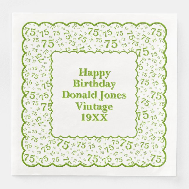 Serviette En Papier 75e anniversaire Numéro Motif pétoncles vert/blanc (Devant)