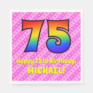 Serviette En Papier 75e anniversaire : Pink Stripes & Hearts, Rainbow 